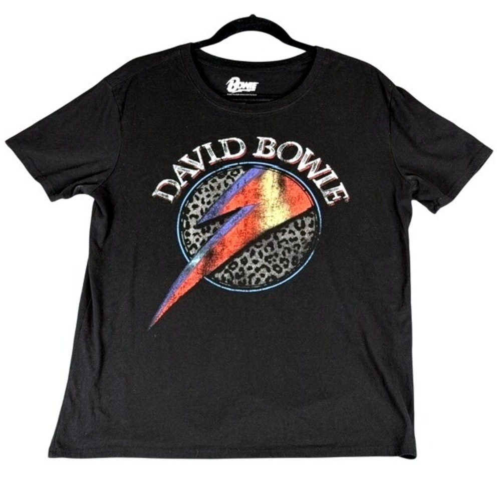 David Bowie Leopard Lightning Bolt Graphic Tee Black Medium M 8-10 2023
